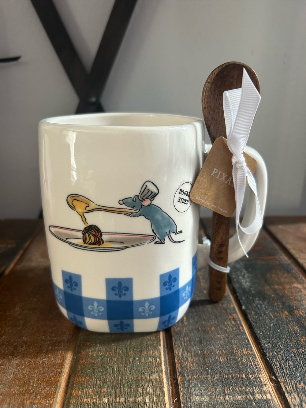 Rae Dunn Disney Pixar Ratatouille Remy Mug with Wooden Spoon Spaghetti NEW